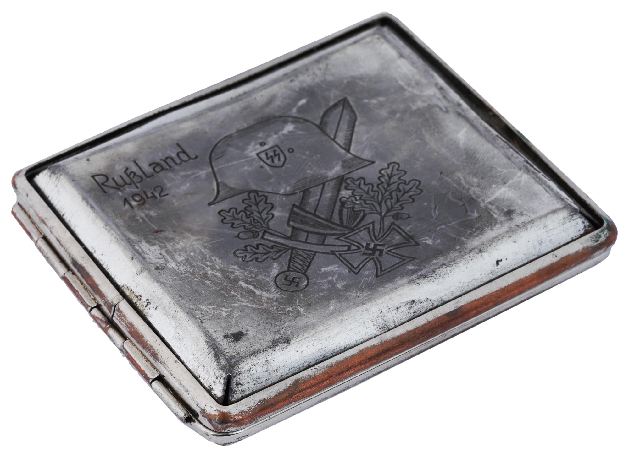 GERMAN WWII RUSSLAND 1942 CAMPAIGN CIGARETTE CASE PIC-0